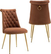 Merax Set de 2 Chaises de salle à manger – Chaises en velours – Marron Café avec Goud
