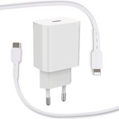 Snellader geschikt voor iPhone 20W + Oplader Kabel 2 Meter - USB-C Power Adapter