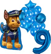 Paw Patrol Chase ballon set - 58x78cm - Folie Ballon - 9 jaar - Themafeest - Verjaardag - Ballonnen - Versiering - Helium ballon