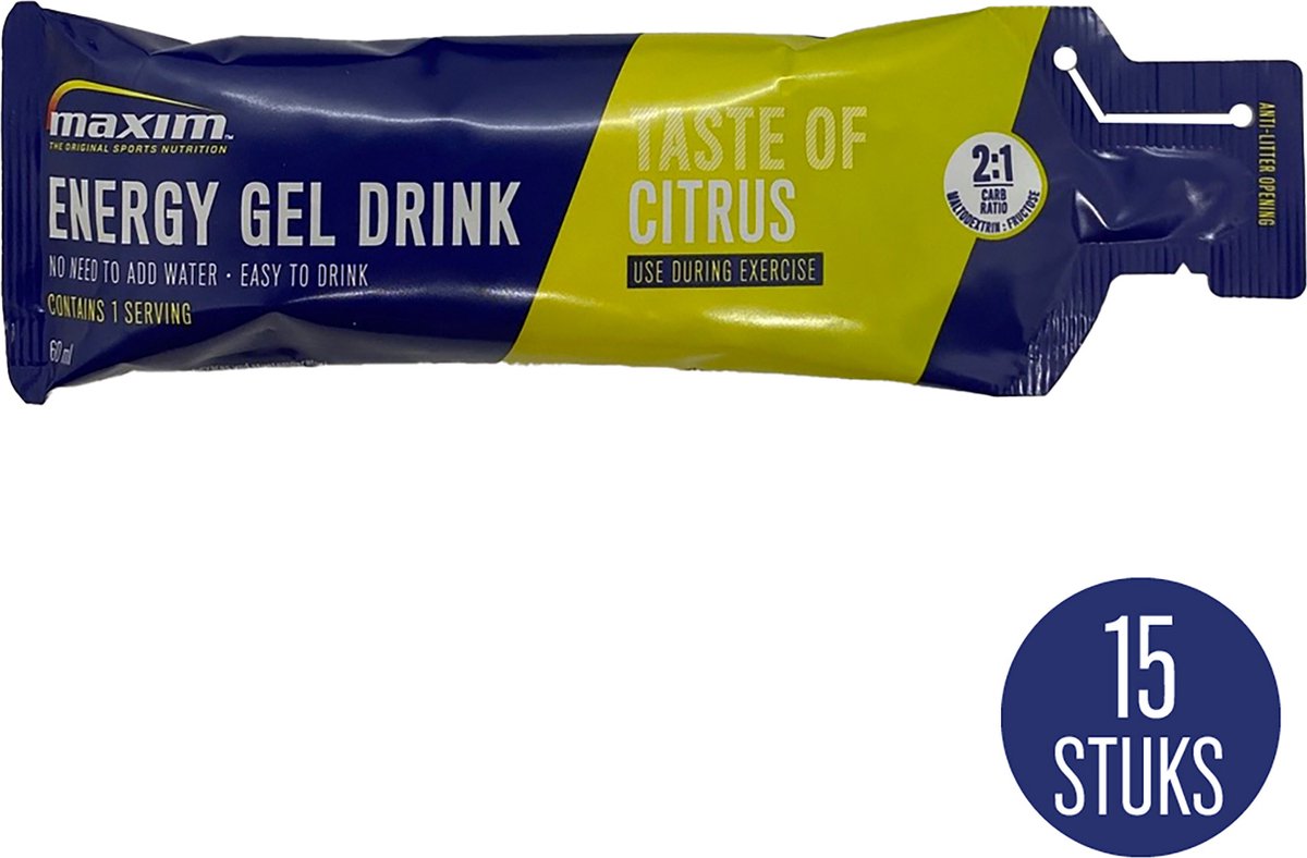 Goedkoopste Maxim Energy Gel Drink Citrus - 15 x 60ml - Isotone - Sportgel - Sportvoeding