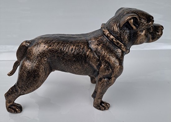 Foto: Gietijzeren staffordshire terrier decoratie lengte 30 cm groot en zwaar model massief ijzer bulldog pitbull