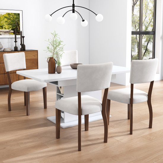 Fluwelen eetkamerstoelen, set van 4 (zonder eettafel), familie eetkamerstoelen, stoelen, moderne minimalistische woonkamer- en slaapkamerstoelen, vier rubberen houten poten, beige