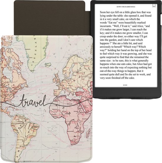 kwmobile e-reader hoesje geschikt voor Pocketbook InkPad 4 / Color 3 / Color 2 / Vivlio InkPad 4 / InkPad Color 3 hoes - E reader flip case met magnetische sluiting - Ereader cover - Travel Wereldkaart design in zwart / meerkleurig van kwmobile — afbeelding 2