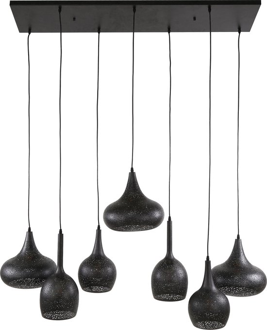 Lampe suspendue Artic noir 4+3 Zip | 135x50x150 cm | 7 lumières | réglable en hauteur | table à manger / salon | design contemporain | métal