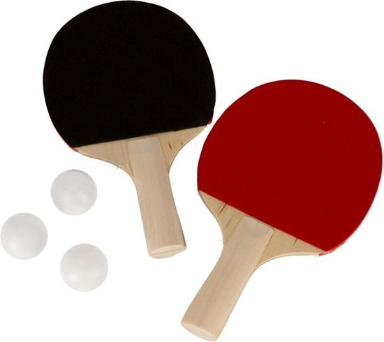 Foto: Tafeltennis setje 2 bats en 3 ballen hout kunststof 23 x 14 cm pingpong