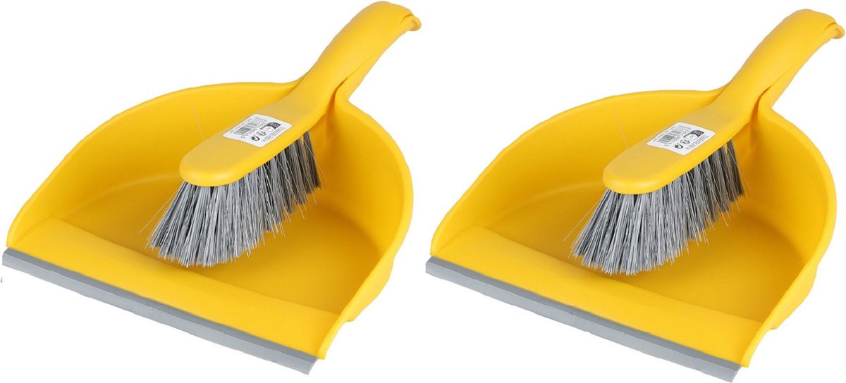 Goedkoopste Urban Living Stoffer en blik set - 2x - geel - zachte borstel - kunststof - 32 x 22 cm