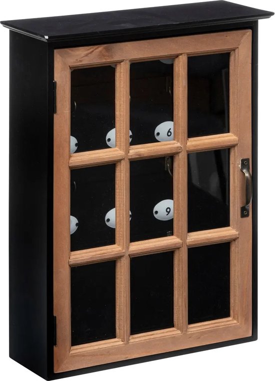 Atmosphera Sleutelkastje Classic Cabinet - mdf/glas - zwart/bruin - 30 x 40 cm - Voor 9 sleutels - staand of muur bevestiging