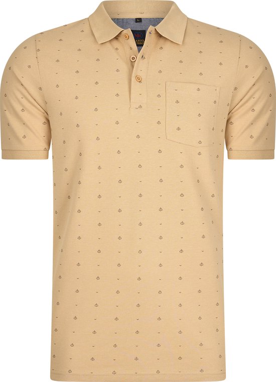Lichtgeel poloshirt met ankerprint, borstzakje en knoopsluiting.