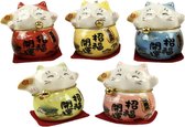 Japanse geluksbrenger katten, 5 Maneki Neko van porselein