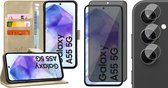 Hoesje geschikt voor Samsung Galaxy A55 - Privacy Screenprotector Volledig Dekkend Glas & Camera - Portemonnee Book Case Goud