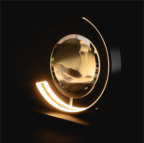 DreamGoods Bewegende Zandkunst Lamp - Met Afstandsbediening - 28cm - Zandkunst In Glas - Zandloper - Sand Art - Tafellamp Industrieel - Sfeerlamp - Decoratie Woonkamer - Nachtlamp Slaapkamer - Zwart