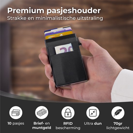 Nuvance Pasjeshouder Uitschuifbaar - RFID Bescherming - Pasjeshouders voor Mannen en Vrouwen - Kaarthouder Pasjes - Creditcardhouder - Zwart
