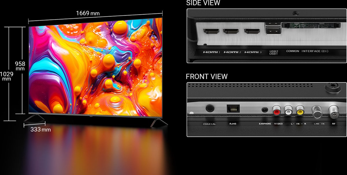 Google Smart TV | TeeView 75" QLED 4K | 3xHDMI, 2x USB | Ci+ - afbeelding 3