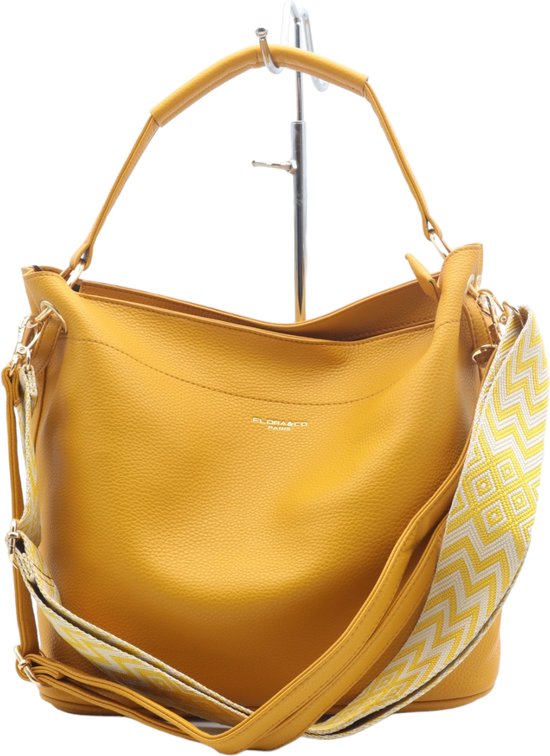 Flora & Co - Bag in bag/tas in tas - handtas/crossbody - fashion riem - geel