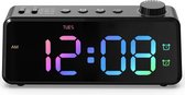 Digitale wekkerradio voor de slaapkamer, 15 cm groot kleurendisplay voor kinderen en tieners, 2 wekkers met weekdag/weekend, 0-100% dimbare helderheid, nachttafelklok met USB-oplader
