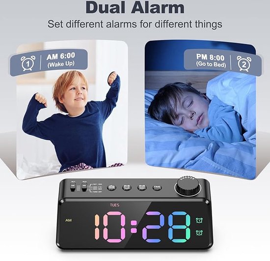 Alarm Clock for Bedroom with FM Radio, Bluetooth, Dimmable LED Screen, Sleep Timer, Adjustable Volume, Dual Alarm Clock with Power Button, Bedside for Adults, Seniors and Kids iTOMA 515
