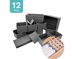 Yourganized - Kast Organizer - Kast Verdeler - Opbergmand - Set van 12 - Opbergbox - Voor Kleding/Ondergoed/Badkamer - Grijs Yourganized - Kast Organizer - Kast Verdeler - Opbergmand - Set van 12 - Opbergbox - Voor Kleding/Ondergoed/Badkamer - Grijs