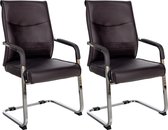 CLP Hobart Set de 2 Chaises de salle à manger - Chaises visiteurs - Avec accoudoirs - Structure chromée - Simili cuir marron
