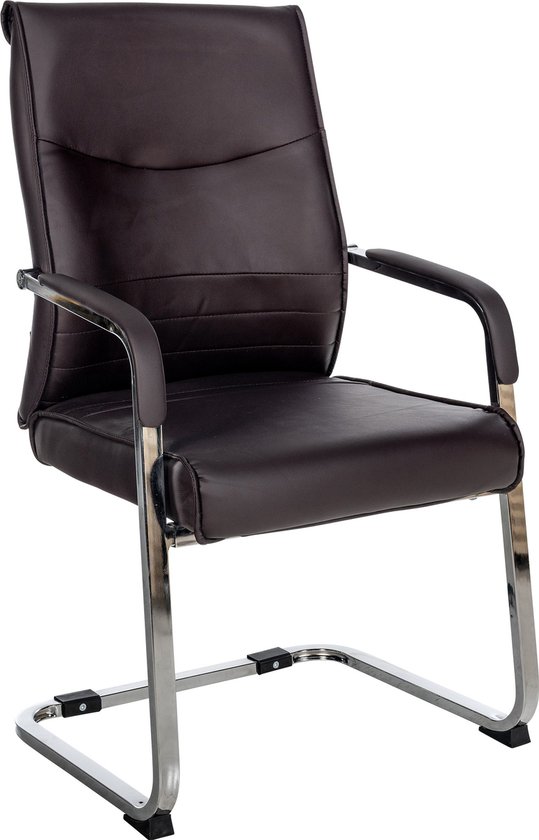 CLP Hobart Eetkamerstoel - Bezoekersstoel - Met armleuning - Verchroomd frame - bruin Kunstleer