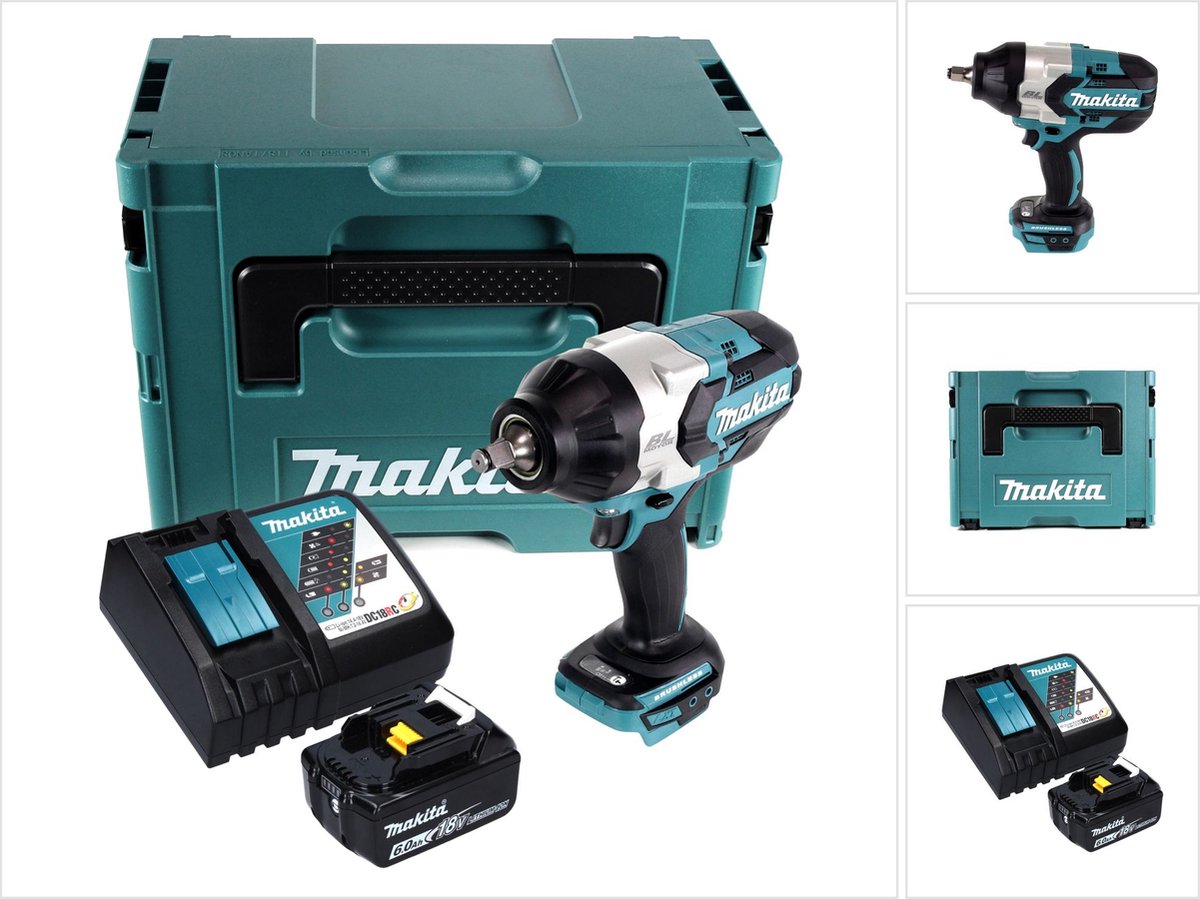 Makita DTW 1002 RG1J accu slagmoersleutel 18 V 1000 Nm 1/2" borstelloos + 1x oplaadbare accu 6.0 Ah + lader + Makpac