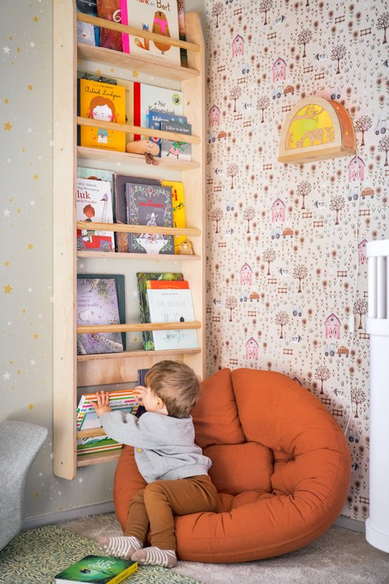 Montessori boekenrek kinderkamer | 5 planken - blank | toddie.nl