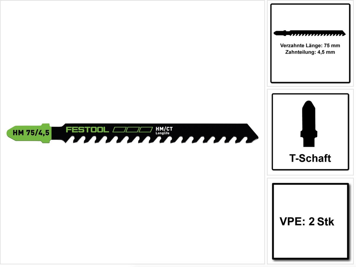 Festool HM 75/4,5/2 Bouwmaterialen Schurende materialen Decoupeerzaagblad 75 mm 2 stuks ( 2x 204343 ) Gips- en cementgebonden spaan- en vezelplaten