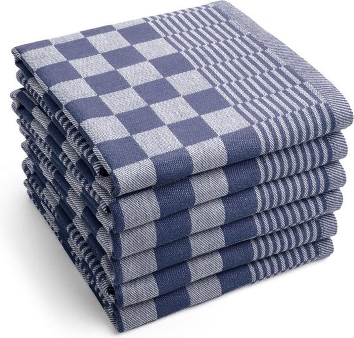 Theedoekenset Blok Blauw - 65x65 – 6 stuks - Geblokt - Blokdoeken - 100% katoen - Horeca Theedoeken – vaatdoek – theedoek geruit