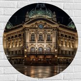 Muursticker Cirkel - Gebouw - Stad - Groot - Verlicht - 80x80 cm Foto op Muursticker