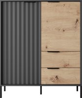 Hoge ladekast - RAVE 2D2S - Twee lades - Soft close - Ladekast met planken - Zwart + Artisan Oak - 103 cm