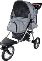 PawHut Opvouwbare hondenbuggy voor honden en katten tot 20 kg kattenbuggy met all-terrain rubberen wielen kussen gaas ramen deuren kattenwagen met opbergmand buggy blauw
