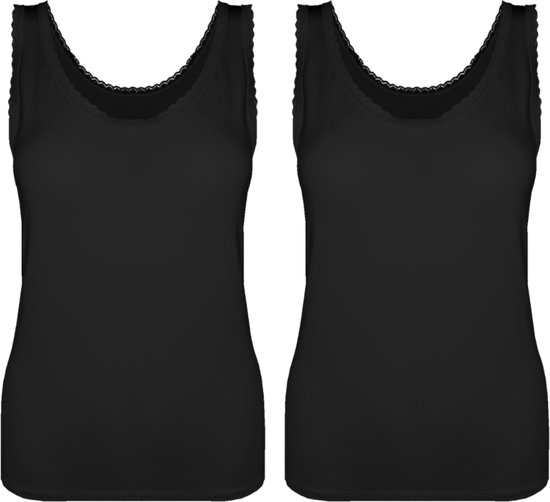Dames Onderhemd met Kant - 2-Pack - Bamboe Viscose - Zwart - Maat L/XL | Zijdezacht, Ademend en Perfecte Pasvorm