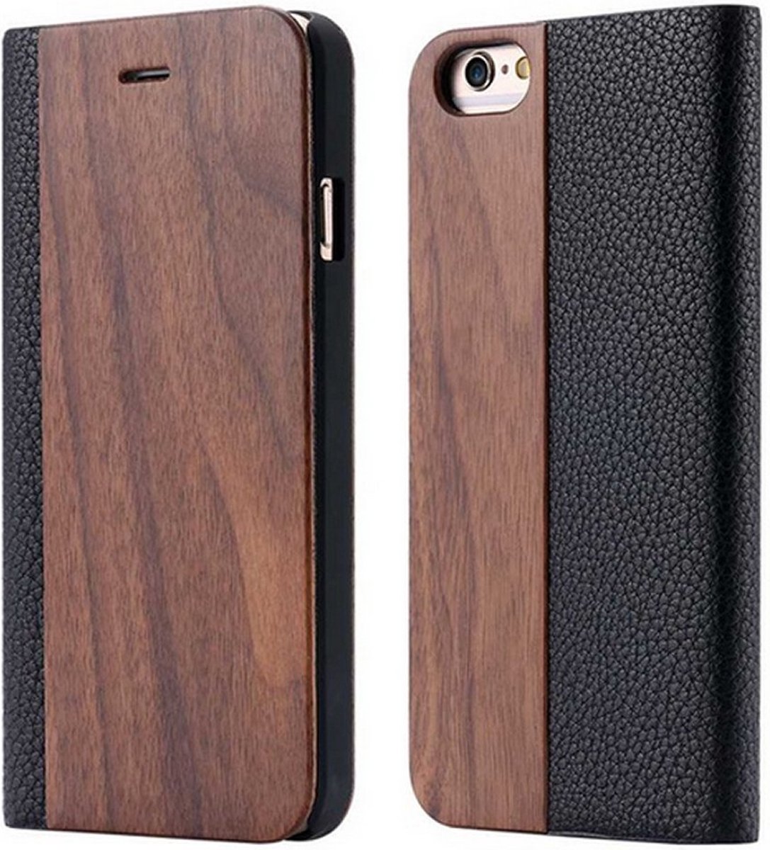Houten flip case, iPhone 15 - Walnoot
