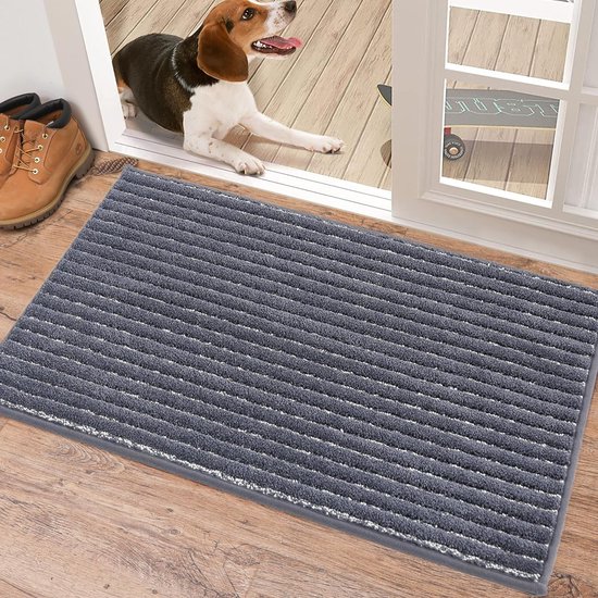 Paillasson D'Entrée 60x90 Cm - Antidérapant, Absorbant, Lavable, Gris Foncé, Pour Intérieur/Extérieur