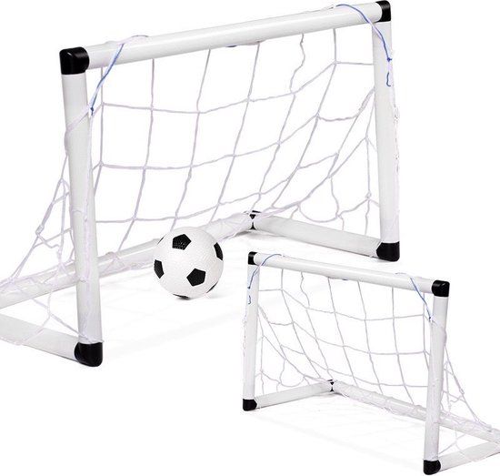 YAR Junior Goal- Voetbaldoelen Set - met bal en pomp - 2 stuks - Voetballen - 58 cm x 39 cm - Lichtgewicht - wit