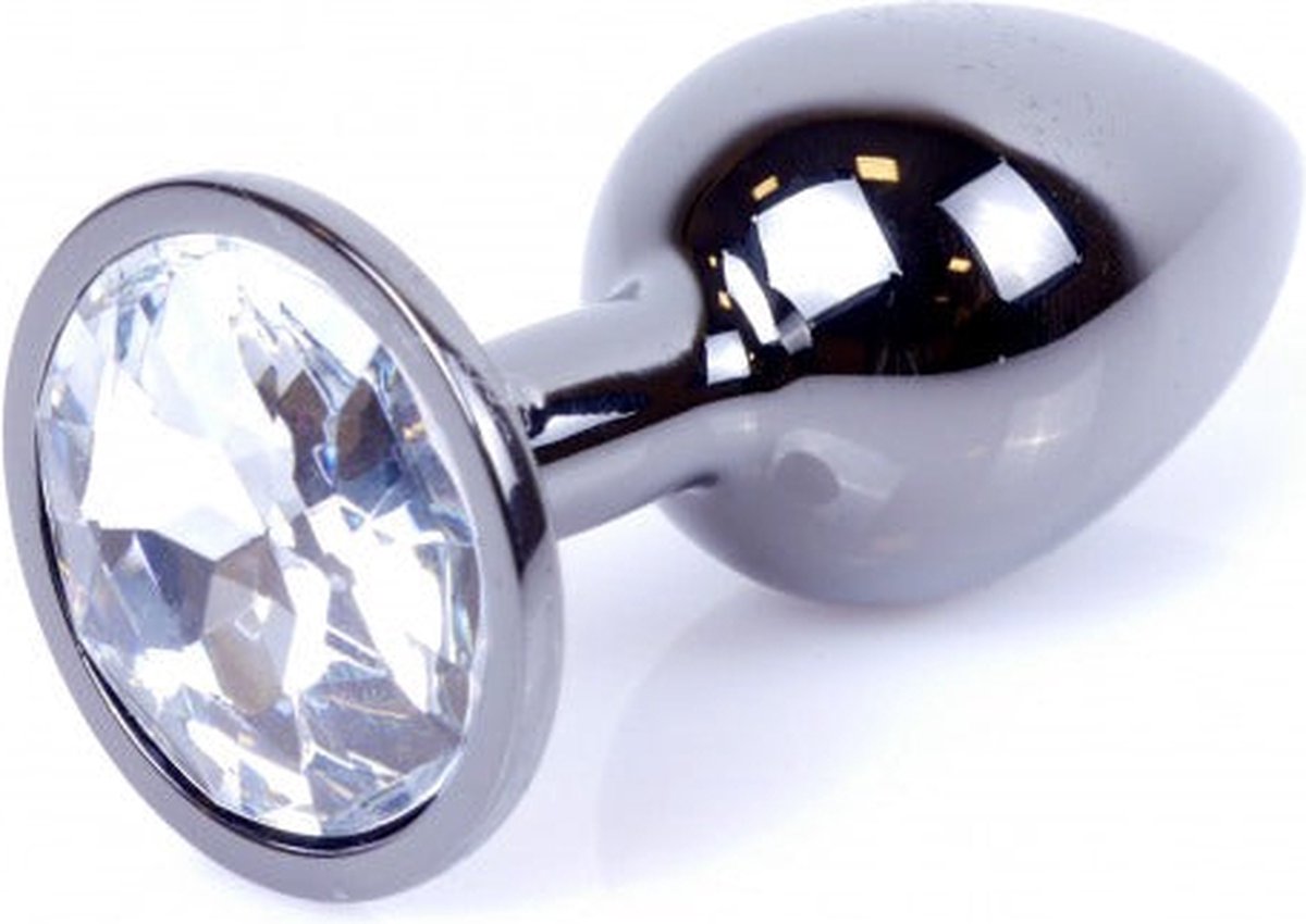 Goedkoopste Bossoftoys - Donker Zilver Anale Plug Met Transparante Steen