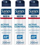 Sanex Déodorant Spray Men Active Control - 3 x 200 ml - Pack économique