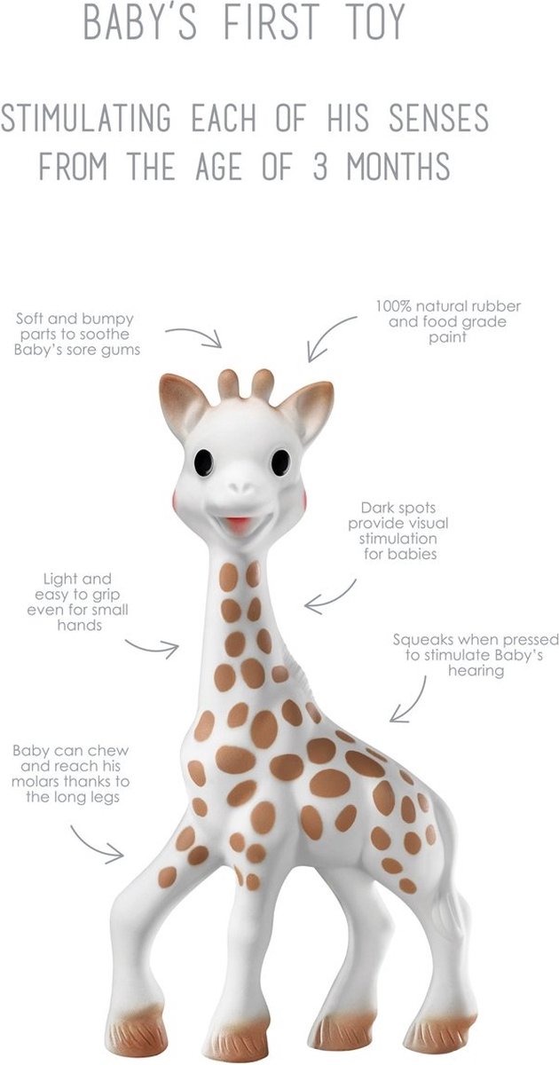 Sophie de giraf - Bijtspeeltje - Bijtspeelgoed - Baby speelgoed - Kraamcadeau - Babyshower cadeau - In wit geschenkdoosje - 100% natuurlijk rubber - Vanaf 0 maanden - 17 cm - Beige/Bruin — afbeelding 16