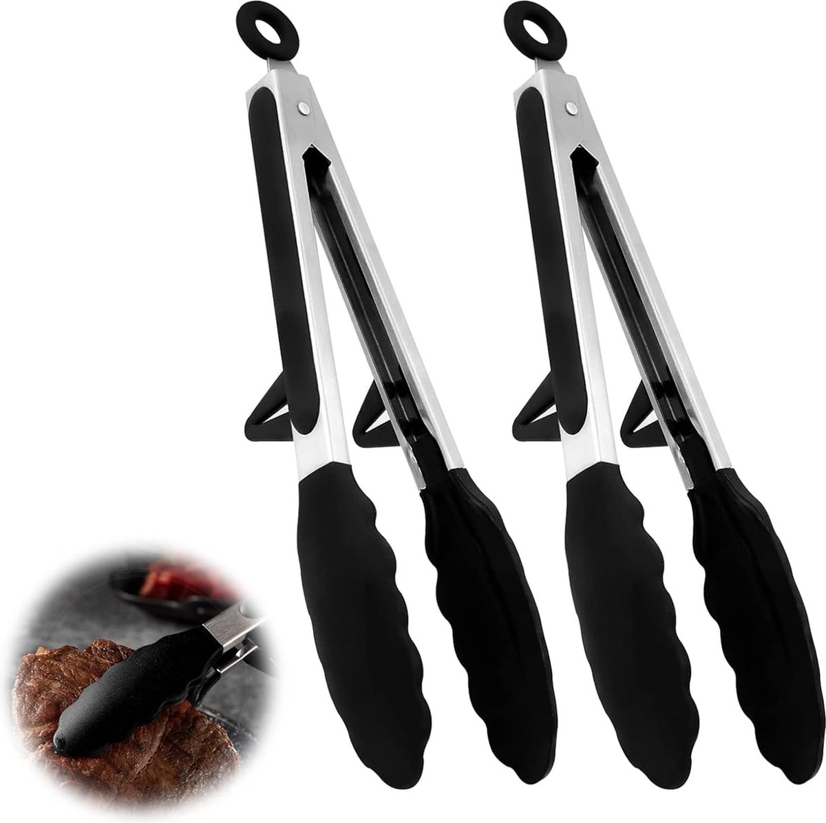 2 stuks keukentang grilltang hittebestendige kooktang 22 8 cm voor koken grillen salade ijs oven (zwart rood)