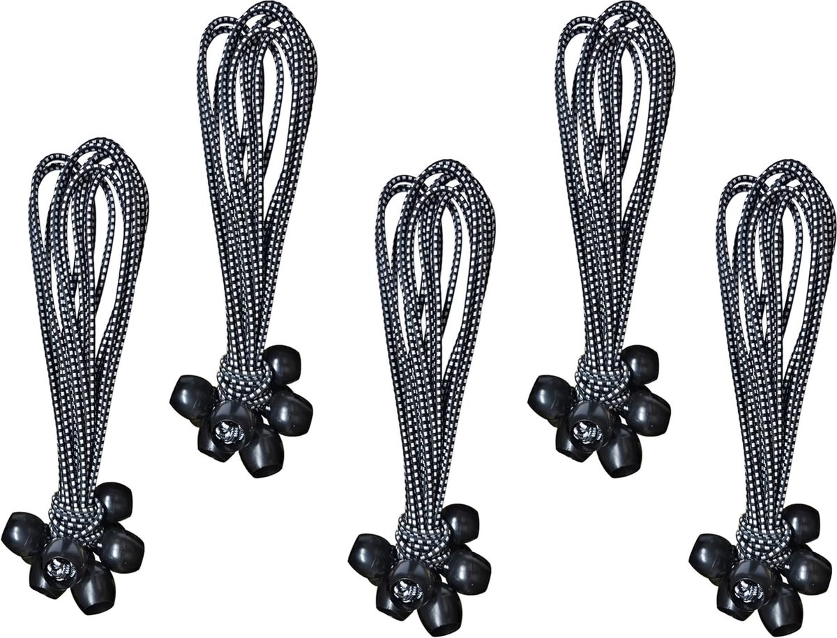 Spanrubbers met kogel 15 cm, zeilspanners met kogel, 50 stuks, rubberen spanner voor tenten, dekzeilen, paviljoenen, zwart