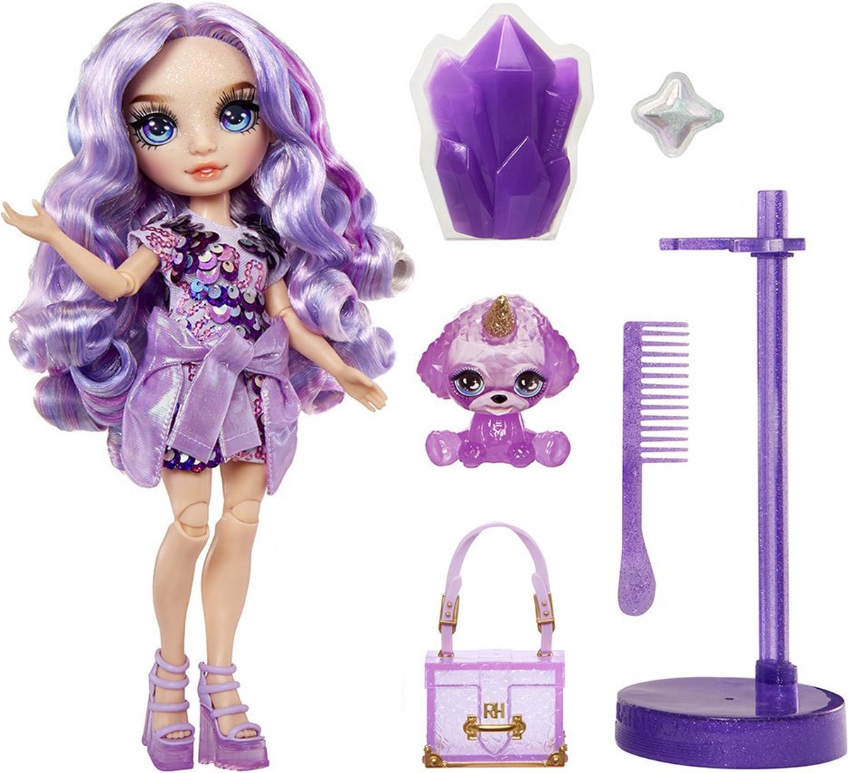 Rainbow High Klassieke Modepop - 28 cm - Violet (paars) - Met slijmset en diertje — afbeelding 17
