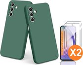 Hoesje geschikt voor Samsung Galaxy A55 siliconen hoesje Pine Groen zacht TPU backcover - Met gehard glas screenprotector - 2 stuks