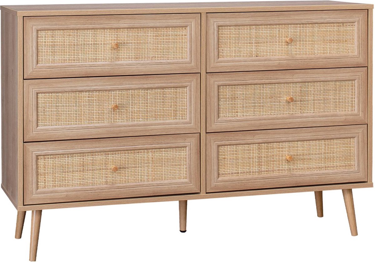 sweeek Ladekast met 6 lades houtdecor en rotan 120cm - bohème Naturel
