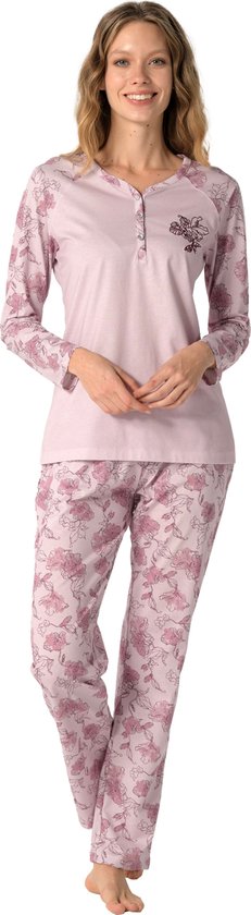 Pijadore - Grote Maten Dames Pyjama Set, Lange Mouwen, Roze - 4XL
