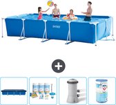 Intex Rechthoekig Frame Zwembad - 450 x 220 x 84 cm - Blauw - Inclusief Afdekzeil - Onderhoudspakket - Zwembadfilterpomp - Filter