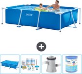 Intex Rechthoekig Frame Zwembad - 260 x 160 x 65 cm - Blauw - Inclusief Solarzeil - Onderhoudspakket - Zwembadfilterpomp - Filter