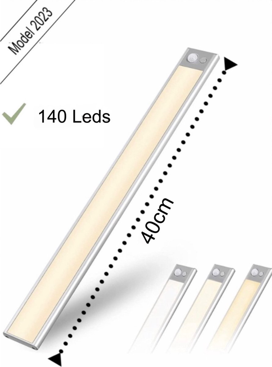 Led lamp - Led Strip - 40 cm-140 Leds -Accu -3 standen -warm licht, koud licht, fel licht -r-Opladen USB C keuken trap verlichting