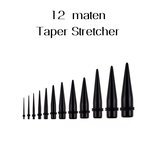 12 maten -Taper -stretcher -1.6 mm- 16 mm- zwart- Acryl- Charme Bijoux