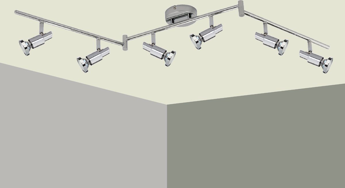 Trango 6-vlams plafondlamp 2991-68SD *OSCAR* in chroomlook incl. 6x 5 W 3-traps dimbaar GU10 LED-lamp - plafondspot - woonkamerlamp draaibaar en draaibaar