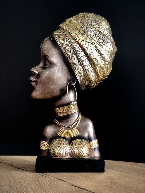 Buste Kinshasa 38 cm hoog - Dame - Mensbeeld - Voor binnen- Interieurdecoratie - Afrika - Decoratief beeld - Voor haar - Valentijn - Cadeau - Geschenk - Moederdag