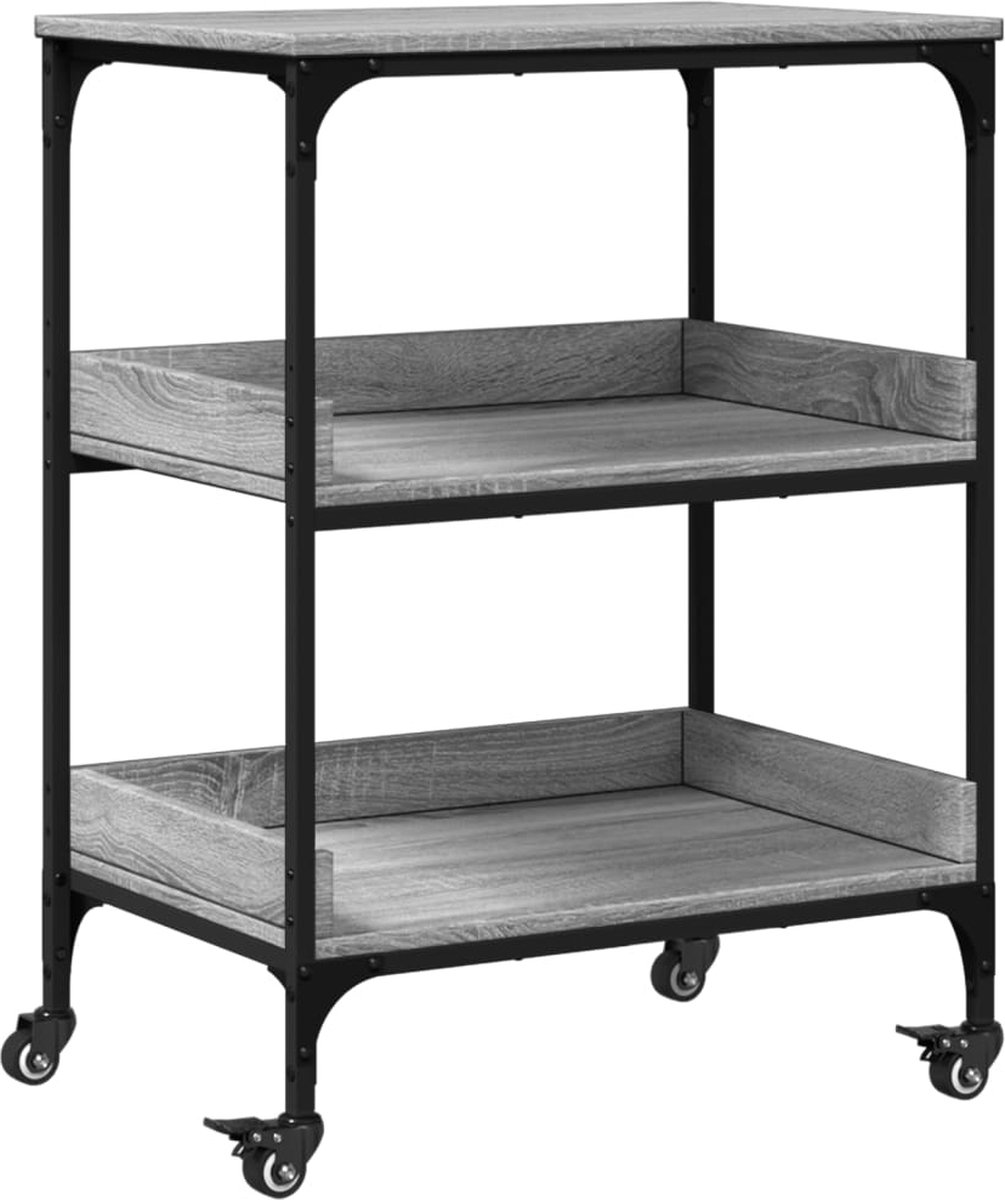 vidaXL - Keukentrolley - 60x41x80,5 - cm - bewerkt - hout - grijs - sonoma - eiken